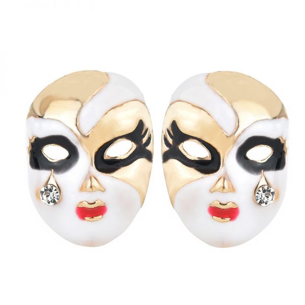 LJCE94 Gold Mask Porcelain Earrings
