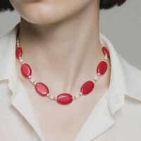 LJGN47 Agate, Pink Quartz & Crystal Necklace