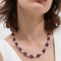 LJGN42 Amethyst & Fresh Pearl Centred Necklace
