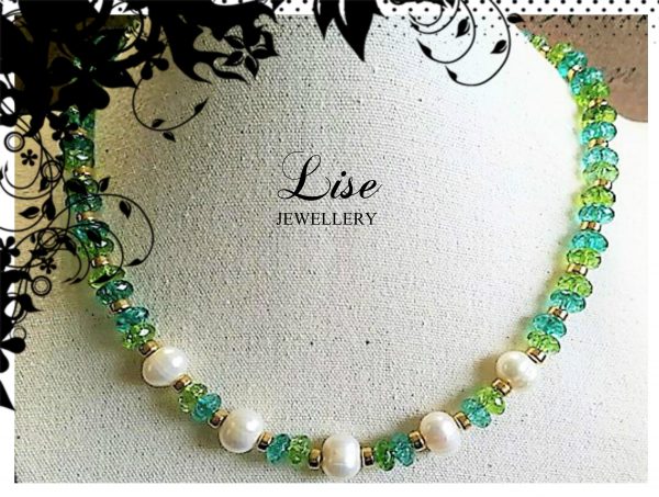 LJGN55 Green Agate & Fresh Pearl Necklace