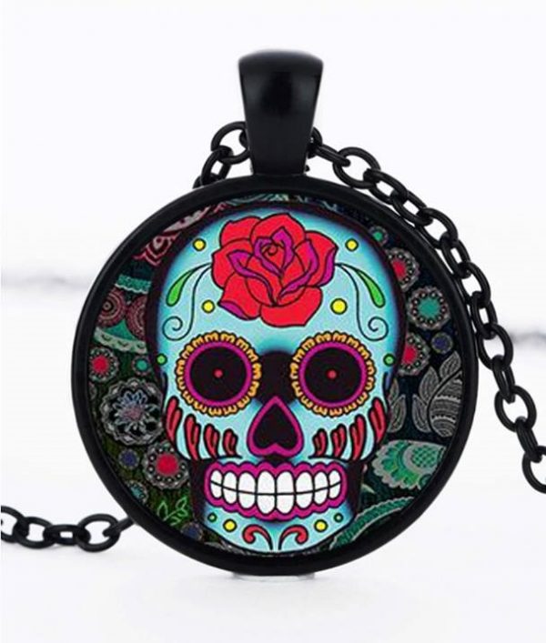 LJCN25 Blue Skull Necklace