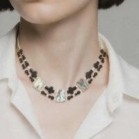LJGN32 Double Stranded Onyx Cross & Paua Shell Choker Necklace