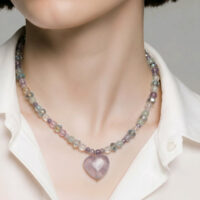 LJGN16 Fluorite, Amethyst & Crystal Centred Necklace.