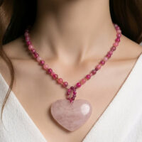 LJGN13 Pink Quartz Heart & Agate Necklace.