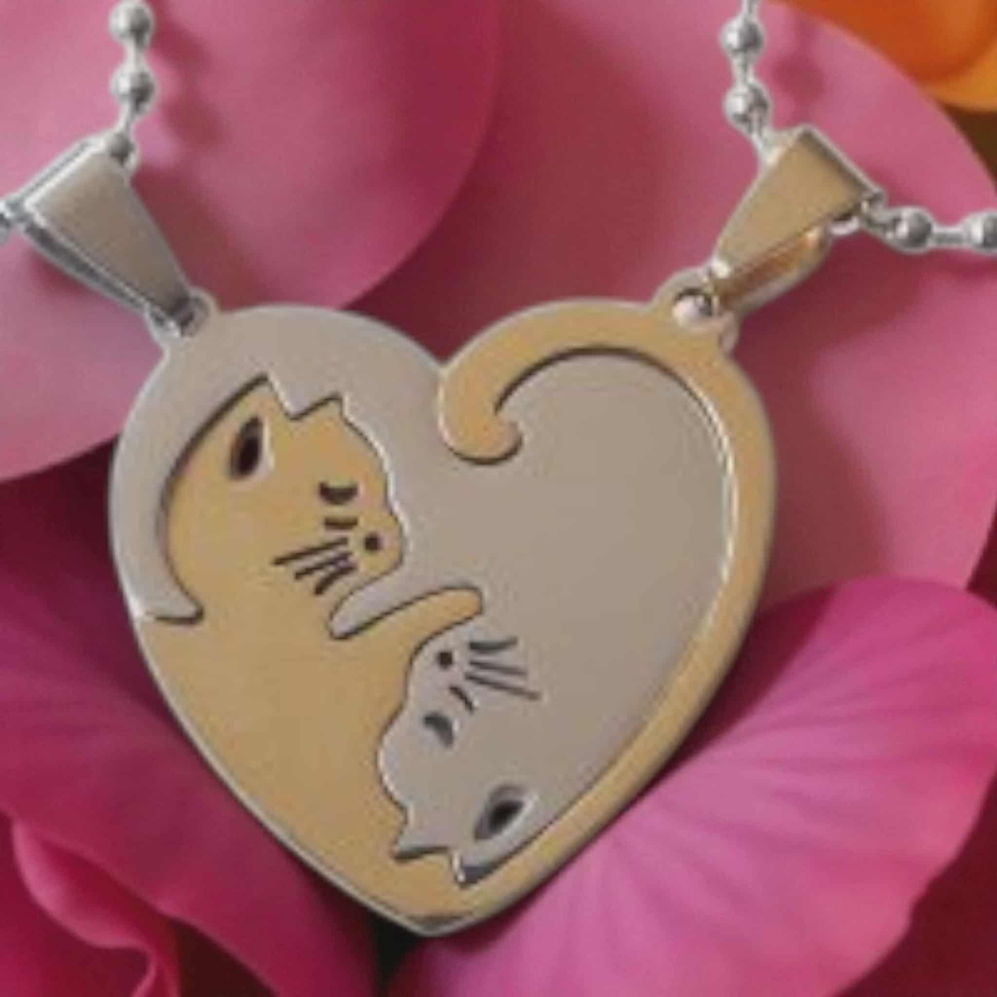 LJCN16 Double Cat Heart Necklace