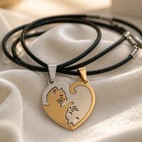 LJCN16 Pair of Cat Heart Necklaces