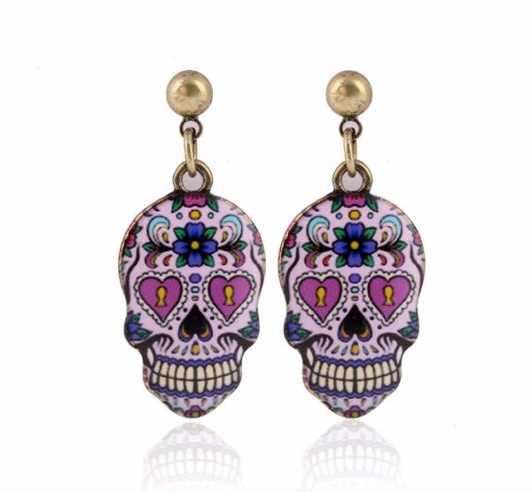 CE41 Pink Heart Skull Earrings