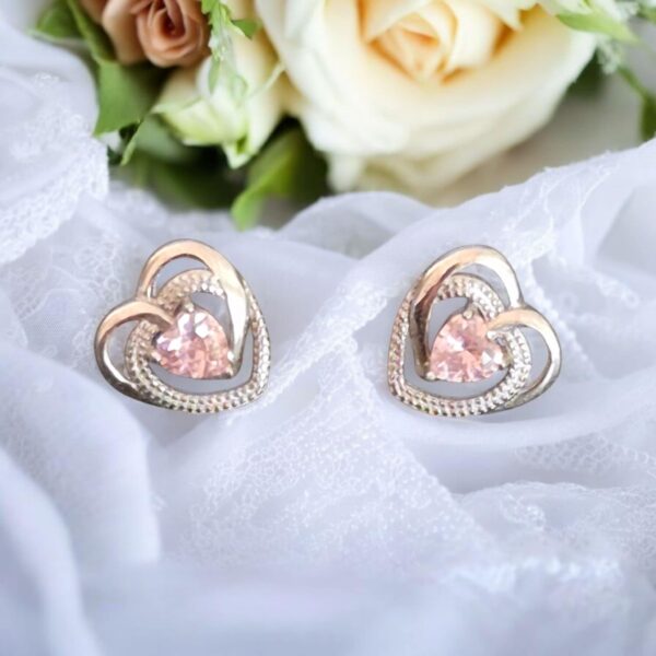 LJSSE10 Silver Heart Pink Centred Studs