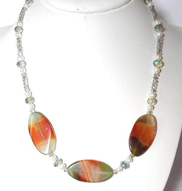 LJGN44 Orange & Green Agate Necklace