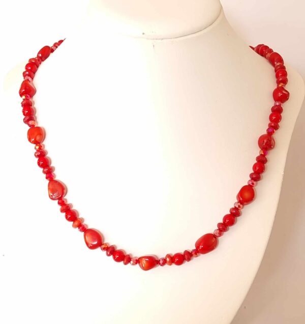 LJGN40 Red Coral & Crystal Necklace