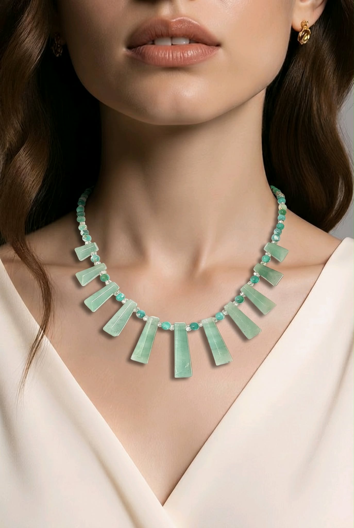 LJGN41 Green Aventurine & Agate Necklace