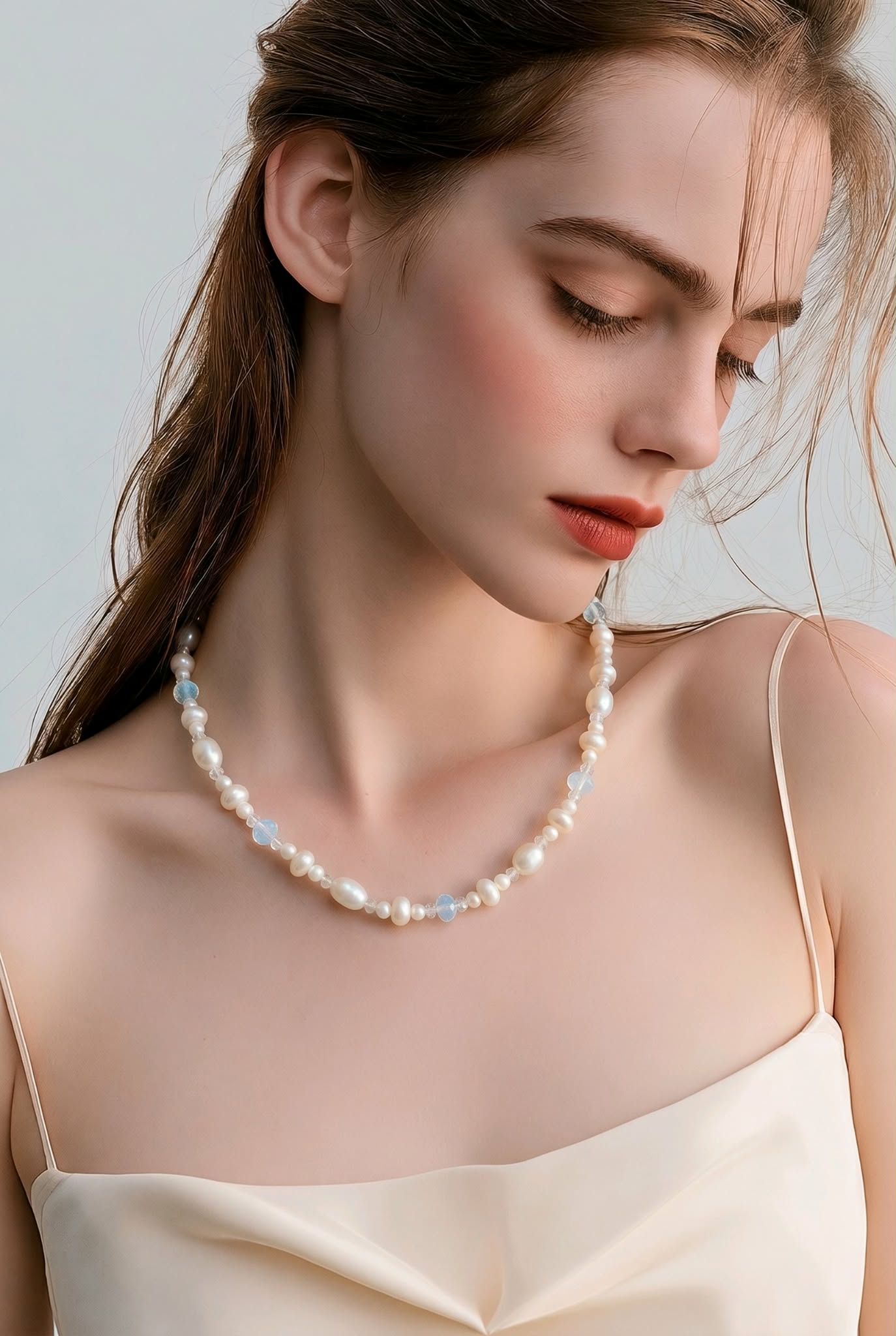 LJGN70 Fresh Water Pearl , Moonstone & Crystal Necklace - Image 2