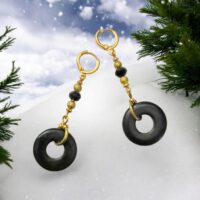 LJGE4976 Black Ring Drop Earrings