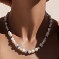 LJGN5555 Fresh Water Pearl & Agate Centred Necklace