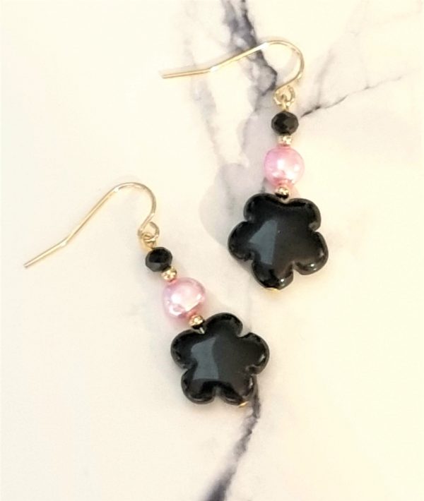 Onyx Flower Drop Earrings