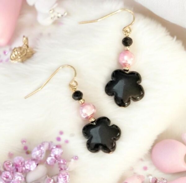 LJGE6123 Onyx Flower Drop Earrings