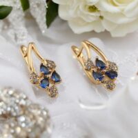 LJGPJ1 Blue Crystal Gold Plated Earrings