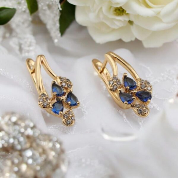 LJGPJ1 Blue Crystal Gold Plated Earrings