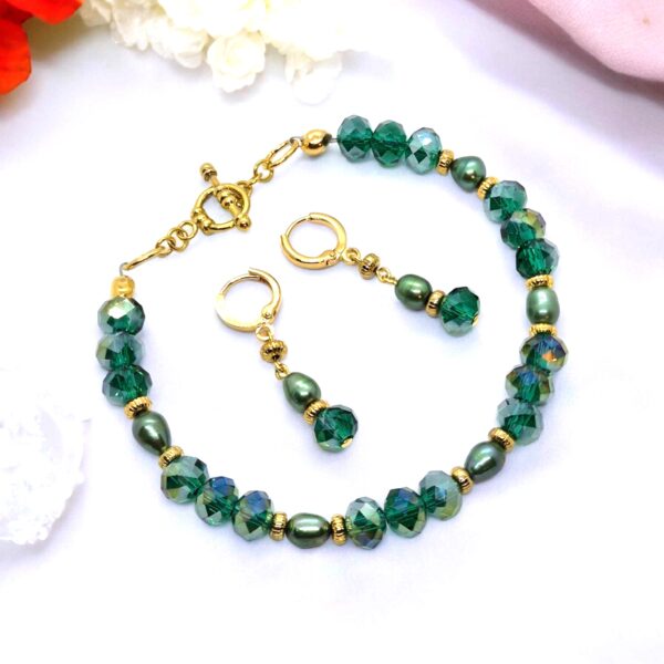LJGS22 Green Crystal & Fresh Pearl Set