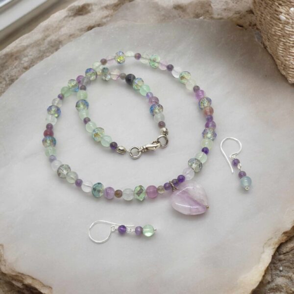 LJGS1 Fluorite, Amethyst & Crystal Necklace Set