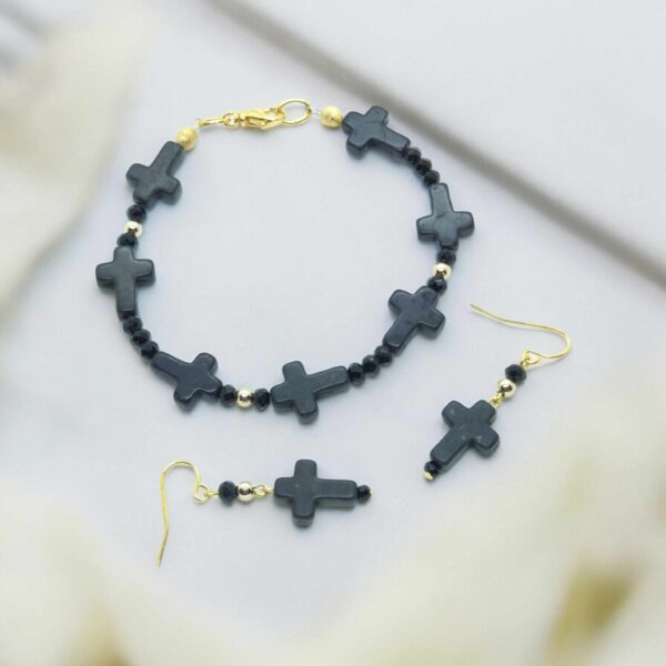 LJGS59 Black Gemstone Cross Set