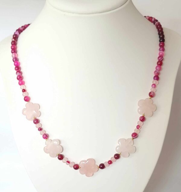 LJGN13 Pink Quartz Flower Beaded Necklace.