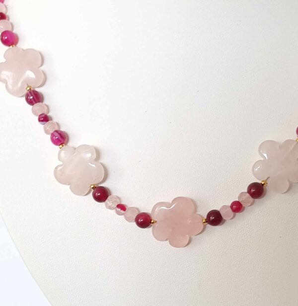 LJGN13 Pink Quartz Flower Beaded Necklace. - Image 2