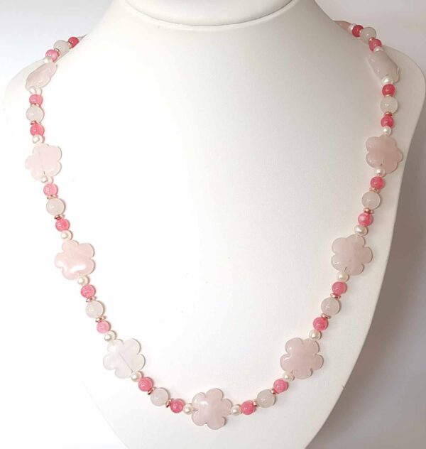 LJGN28 Pink Quartz Flower Necklace