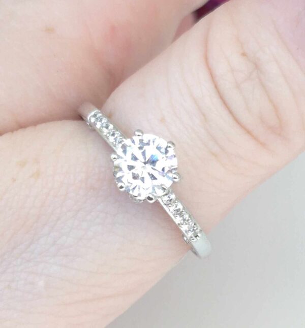 Victorian Cathedral Round Cut Clear CZ Engagement Ring.