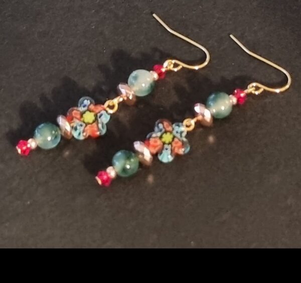 LJGE66 Glass Flower Beaded Gemstone Earrings