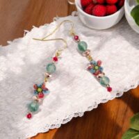 LJGE66 Glass Flower Beaded Gemstone Earrings