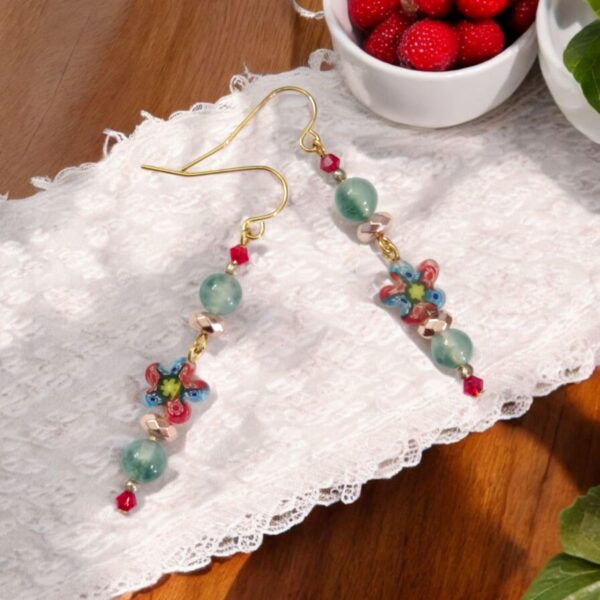 LJGE66 Glass Flower Beaded Gemstone Earrings