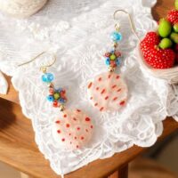 LJGJ67 Orange & Blue Glass Disc Flower Earrings