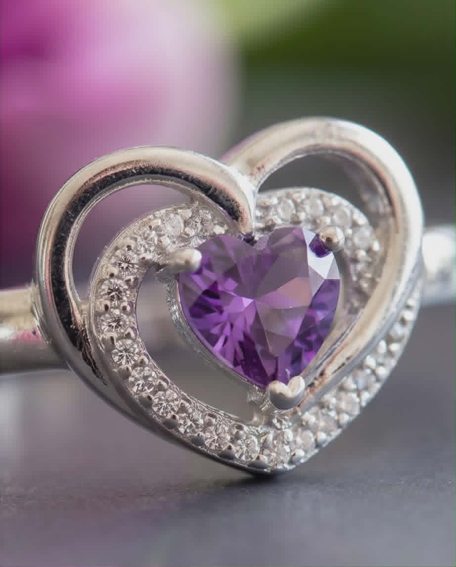 LJSSS52 Sterling Silver Small Purple CZ Heart Set. Size 10. - Image 5