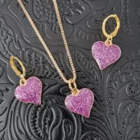Purple Enamelled Costume Heart Set