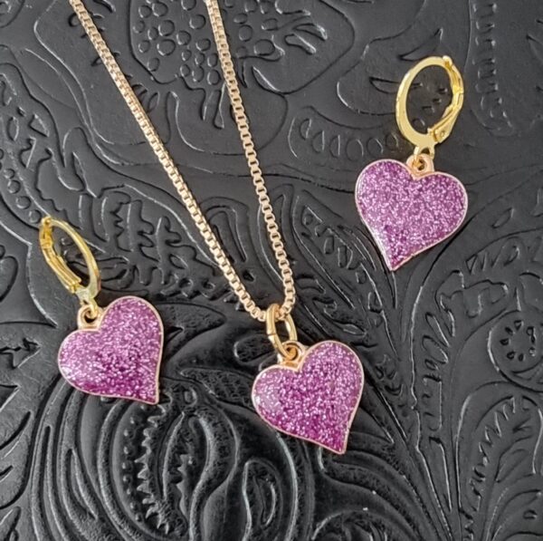 Purple Enamelled Costume Heart Set