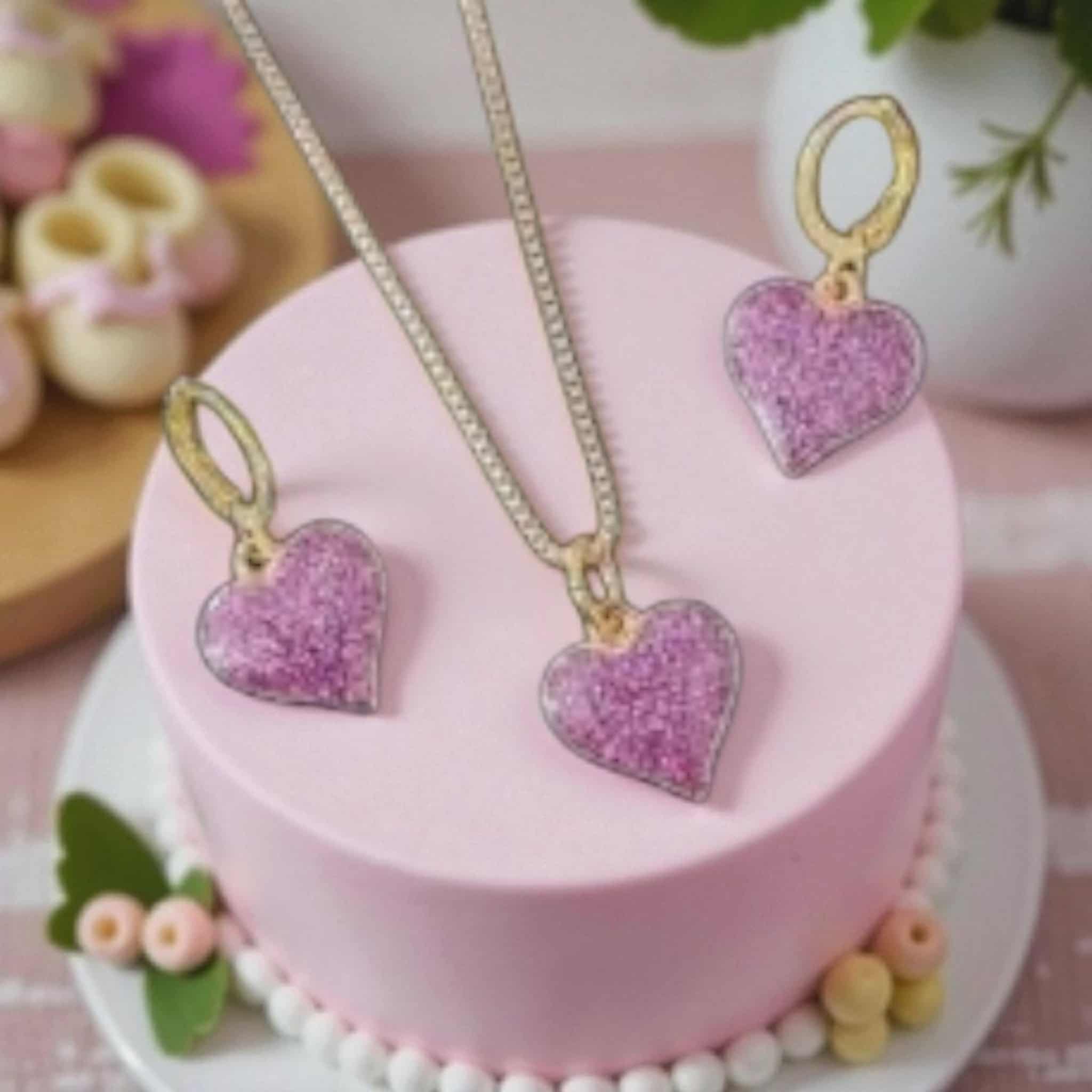 Purple Enamelled Costume Heart Set