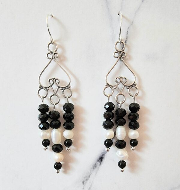 LJGE67 Onyx Crystal & Pearl Trio Earrings