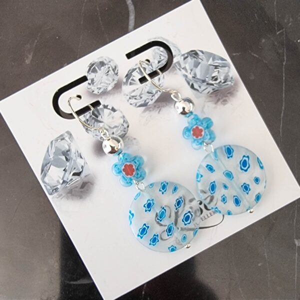 Light Blue Millefiori Glass Earrings