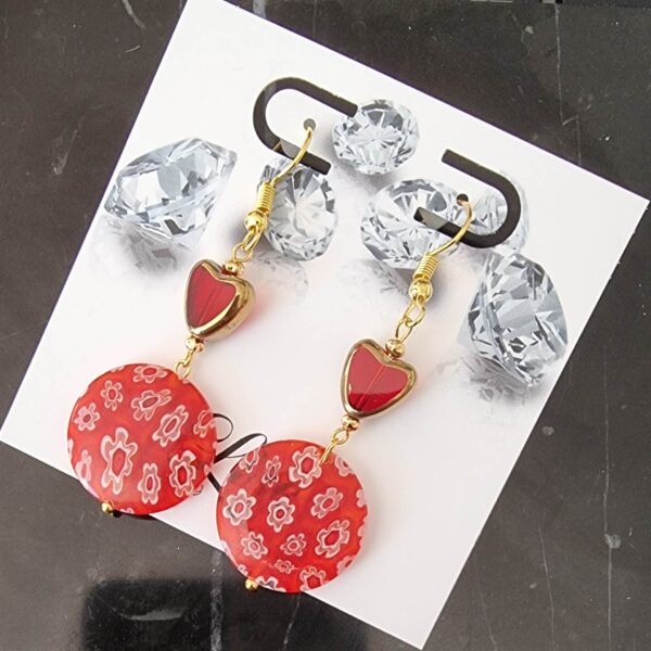 Red Millefiori Glass Earrings