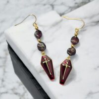 LJGE496 Garnet Coffin Drop Earrings