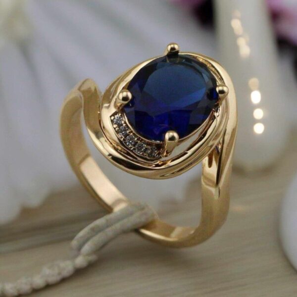 LJCR5 Blue Oval Gold Plated Ring
