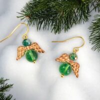 LJGE78 Green Jade & Crystal Angel Earrings