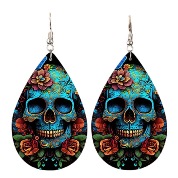 LJCE55 Blue Leather Skull Earrings