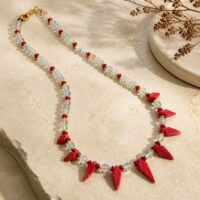 LJGN79 Red Coral Leaf Fluorite Necklace