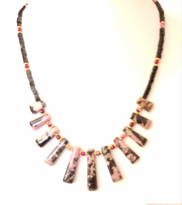 LJGN65 Rhodochrosite, Agate & Crystal Necklace