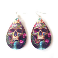 LJGJ56 Pink Flower Skull Earrings