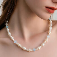 LJGN70 Fresh Water Pearl , Moonstone & Crystal Necklace