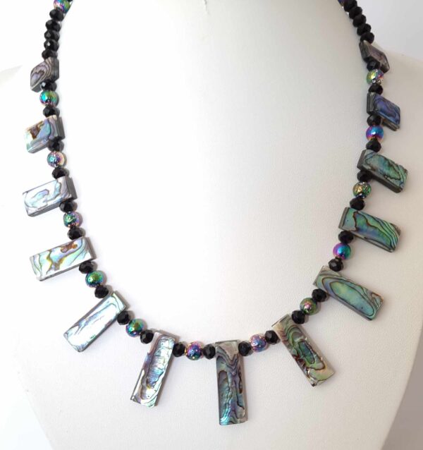 LJGN11 Paua Shell, Lava Stone & Crystal Necklace