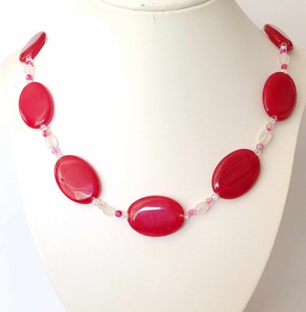 LJGN47 Agate, Pink Quartz & Crystal Necklace